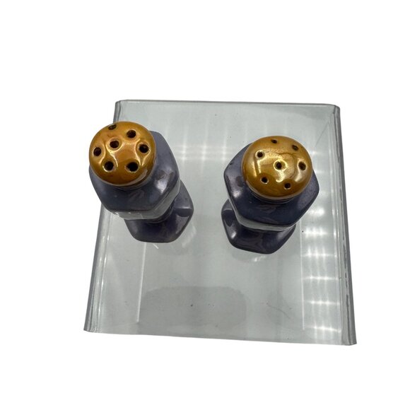 Vintage Japanese Metallic Purple Salt & Pepper Shakers With Gold Tops Art Deco - Picture 2 of 4